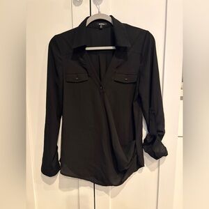 XOXO Black Draped Button-Front Blouse